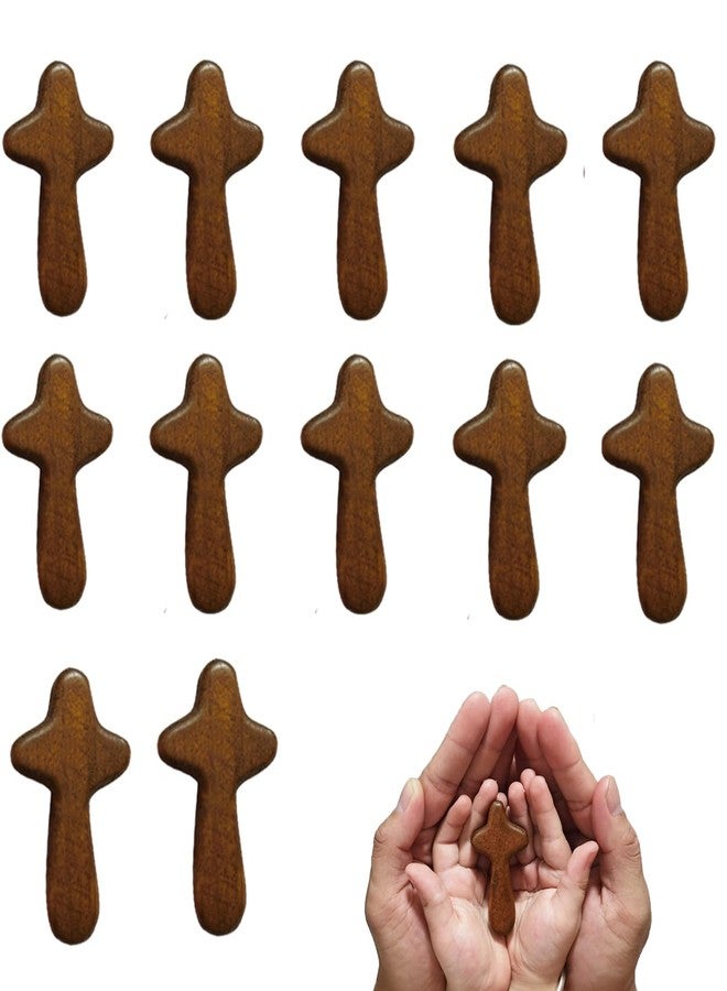 EAEDMY 12Pcs Small Wooden Pocket Crosses, Mini Portable Pine Hand Held Cross Craft, Jesus Cross Prayer Cross for Religious Occasion or Communion, 2.44in (12, Brown) - Image 1